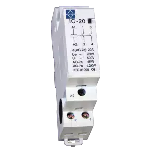 Lewden IC20 20A double pole modular contactor with 230V AC coil and 2 N/O contacts on DIN rail