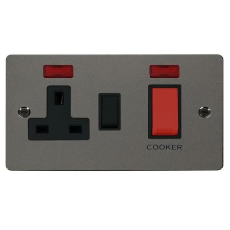 FPBN205BK - Click Define Black Nickel 2G 45A Cooker Switch & 13A Socket C/W Neon