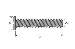 Technical drawing of M4X12 Brass Slotted Pan Head Machine Screw, 12mm length with dimensions and specifications