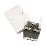 PRW217 – 45A Easyfit Dual Appliance Outlet Plate in bright polar white with square edge design, twin output cable restraints and antiviral & antibacterial certification – part of the modern Polar accessory range.