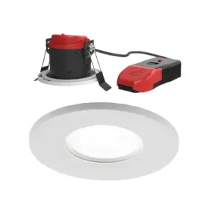 Ansell Prism Pro Downlight APRIP/1 in matt white with dual wattage and selectable CCT, IP65 rated, suitable for kitchens and bathrooms.