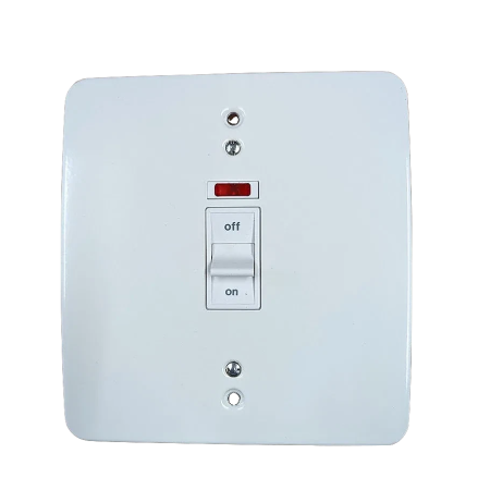 K5012 - MK Logic Plus 50A DP Switch with Neon White Metal