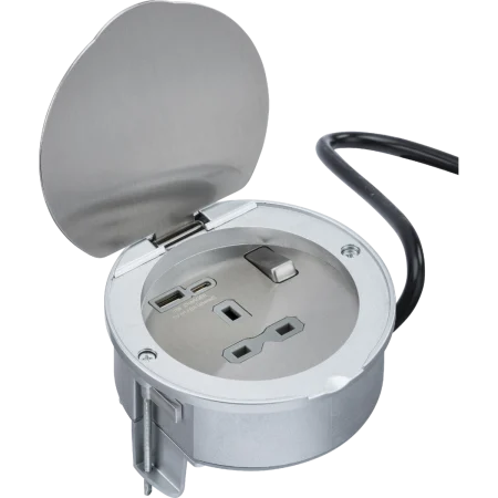 Recessed 13A 1G Socket with Dual USB A+C [5V DC 4.0A shared] Stainless Steel