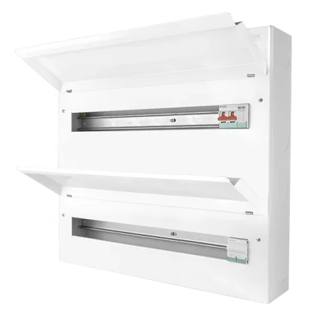 cudeb44msspc39 click 44 way dual row elucian metal consumer unit with 100a mains switch 100a connector and 2 p 1.webp