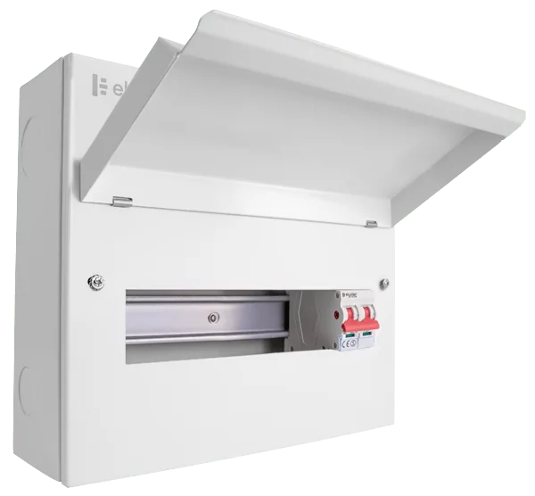 cueb12ms10 12 way metal elucian consumer unit with 100a mains switch 10 free ways 1.webp