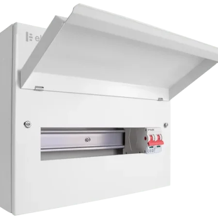 cueb14ms12 14 way metal elucian consumer unit with 100a mains switch 12 free ways 1.webp