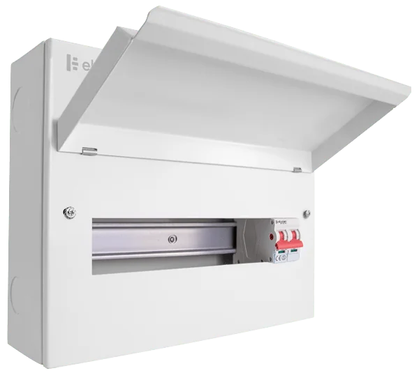 cueb14ms12 14 way metal elucian consumer unit with 100a mains switch 12 free ways 1.webp
